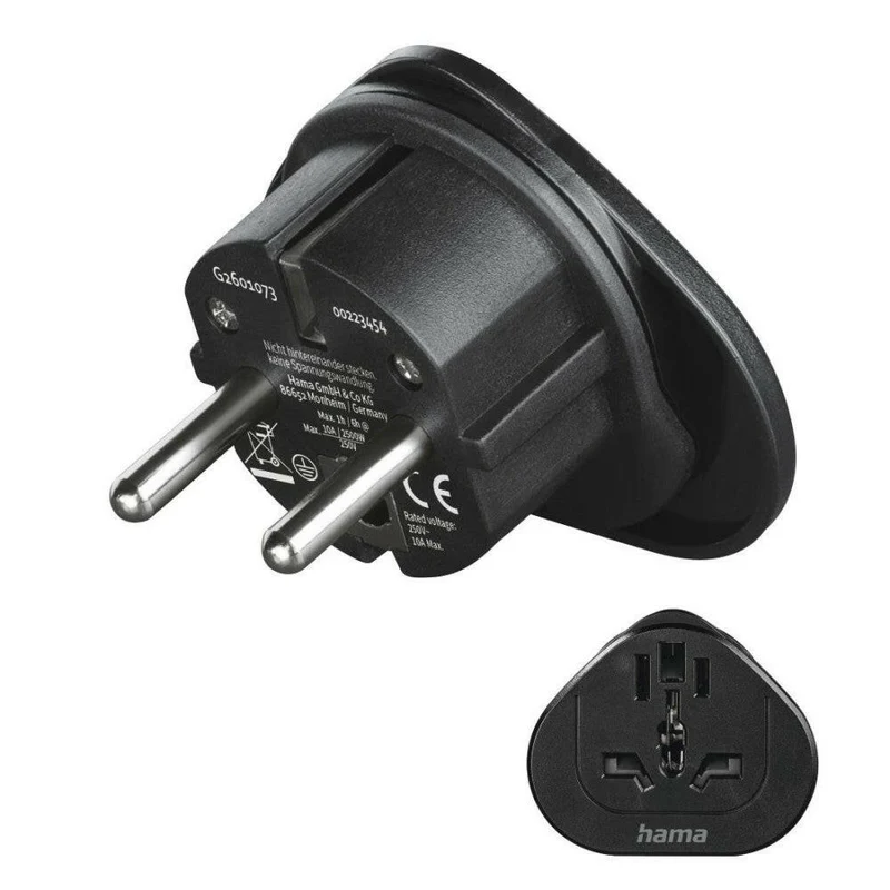 Hama Reiseadapter 3-polig Typ E/F, schwarz, universal für