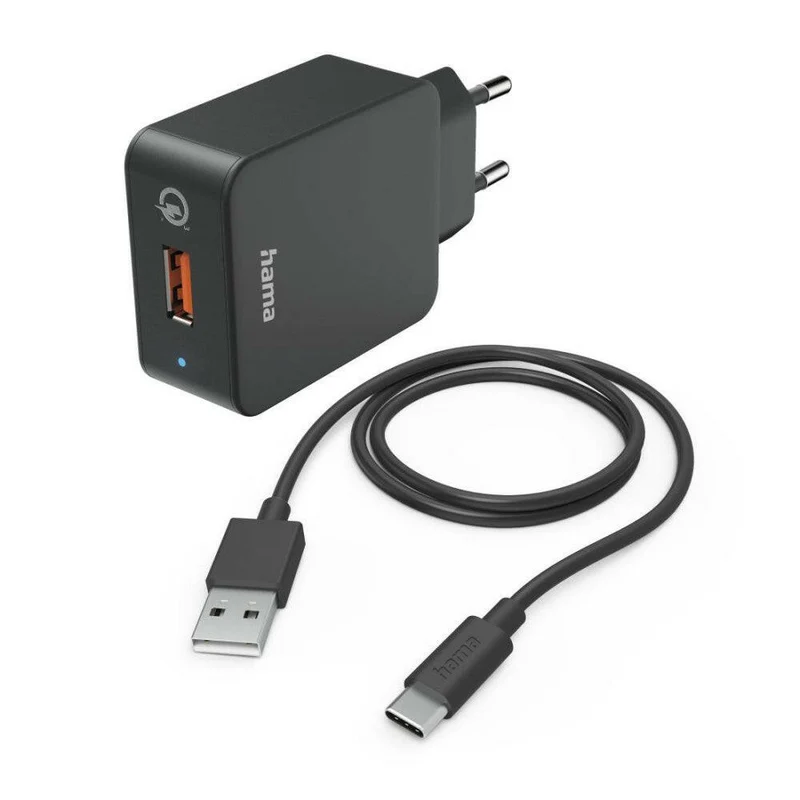 Hama Schnellladegerät mit USB-C Ladekabel, 19,5W, Schwarz