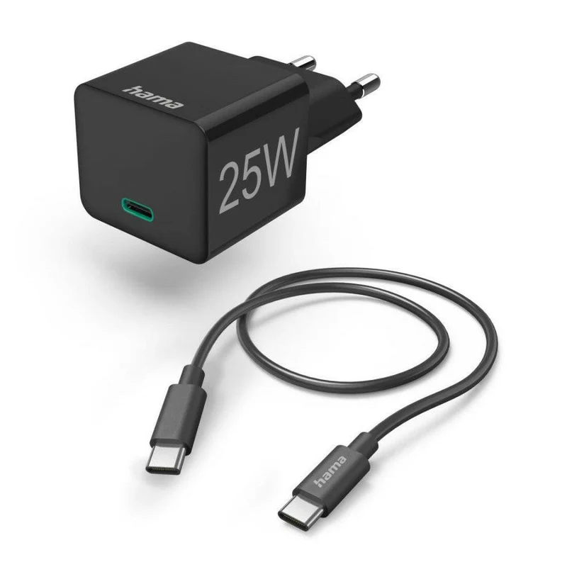 Hama Schnellladegerät 25W mit USB-C Kabel, kompakt, schwarz