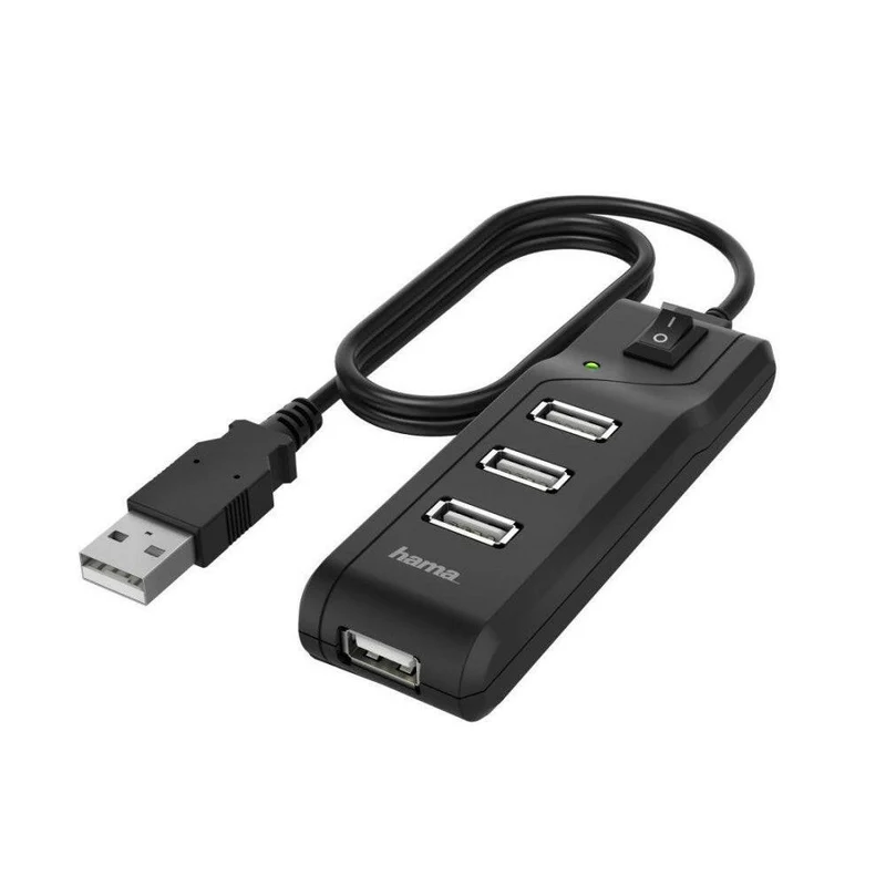 Hama USB Hub 4 Ports mit Schalter – High-Speed 1,8m Kabel