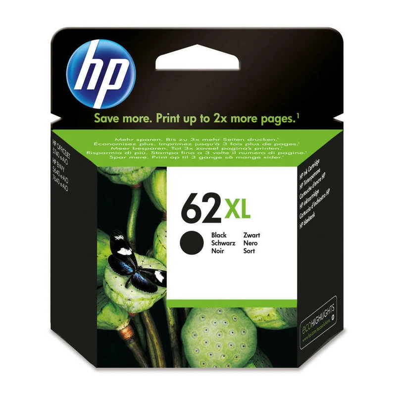 HP 62XL Schwarz Tintenpatrone - Hohe Kapazität, 600 Seiten