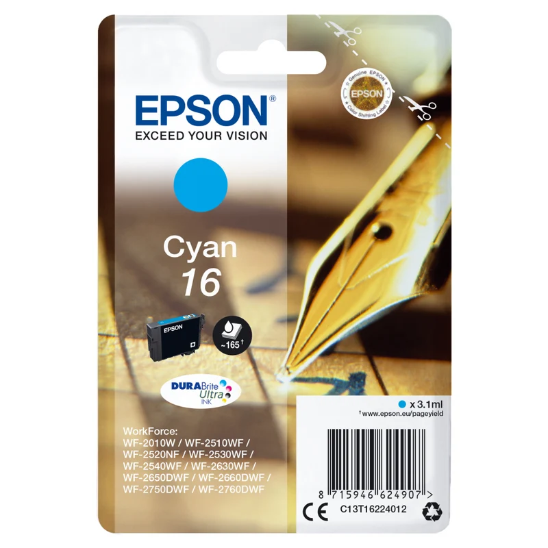 Epson C13T16224012 Cyan Tintenpatrone, 165 Seiten, 3,1 ml
