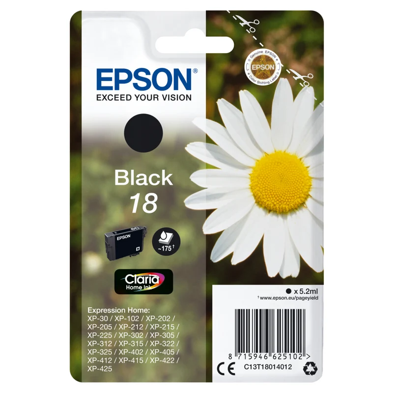 Epson C13T18014012 Tintenpatrone schwarz, original, 5,2 ml