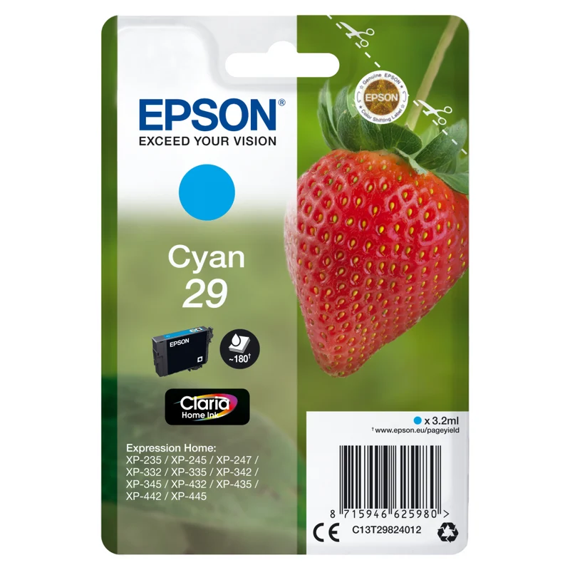Epson C13T29844012 Tinte Erdbeere Cyan für XP-Drucker