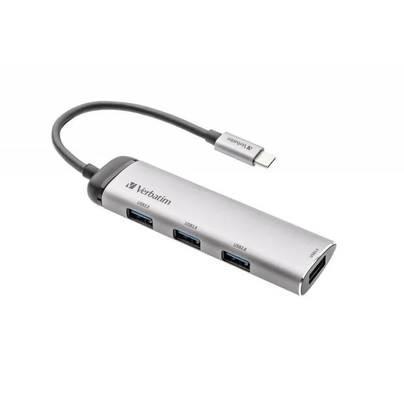 Verbatim USB-C Hub 4-Port, USB 3.2 Adapter, kompakt, silber