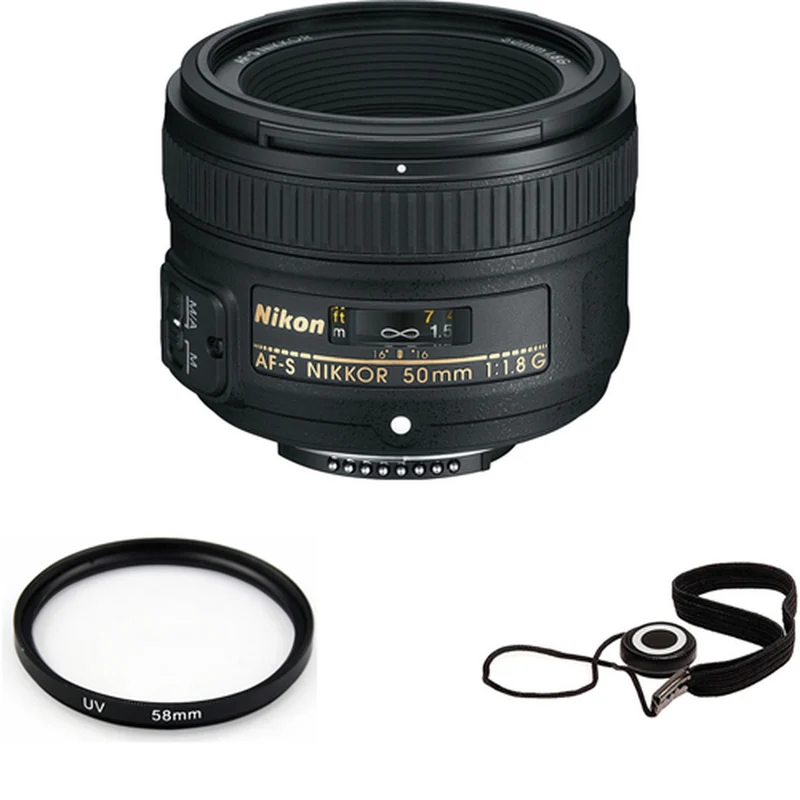 Nikon AF-S NIKKOR 50mm f/1.8G Lens + UV Filter & Cap Keeper Bundle