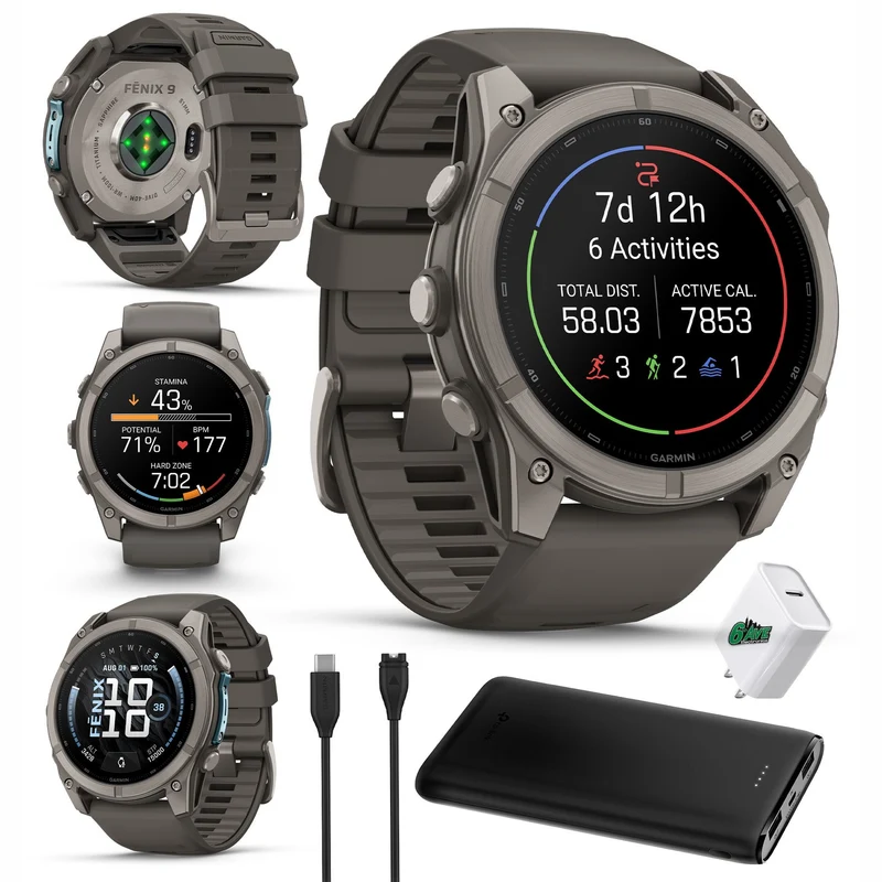 Garmin Fenix 9 51mm Titanium GPS Multisport Smartwatch Gray Bundle