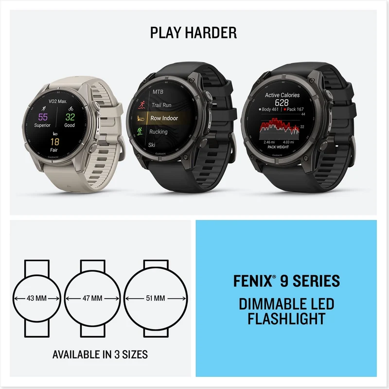 Garmin Fenix 9 47mm Carbon Gray DLC Titanium GPS Smartwatch Bundle