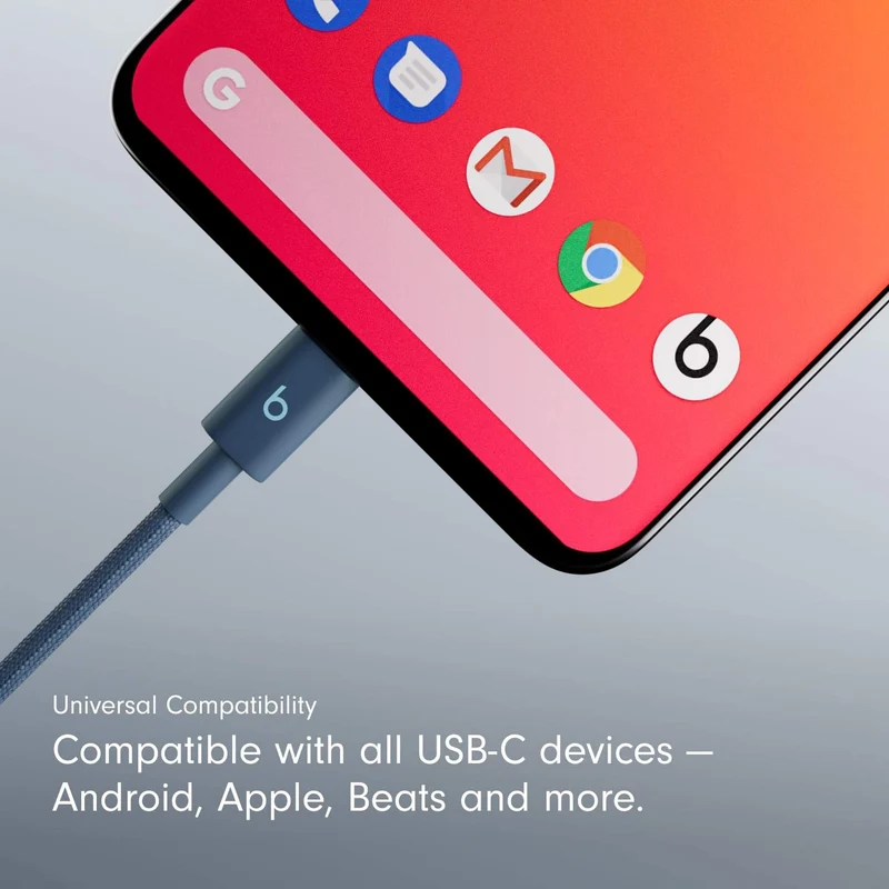 Beats USB-C to USB-C Woven Cable Fast Charging Durable/Tangle-Free Compatible Charger for Apple & Android Devices (1.5 m, 5 ft) - Nitro Navy