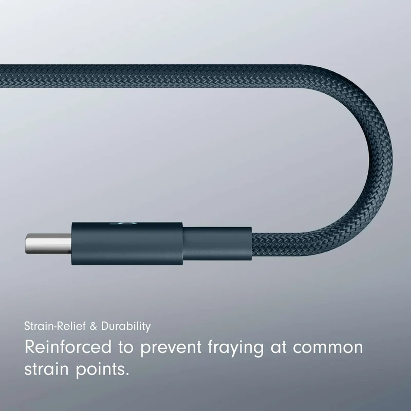 Beats USB-C to USB-C Woven Cable Fast Charging Durable/Tangle-Free Compatible Charger for Apple & Android Devices (1.5 m, 5 ft) - Nitro Navy