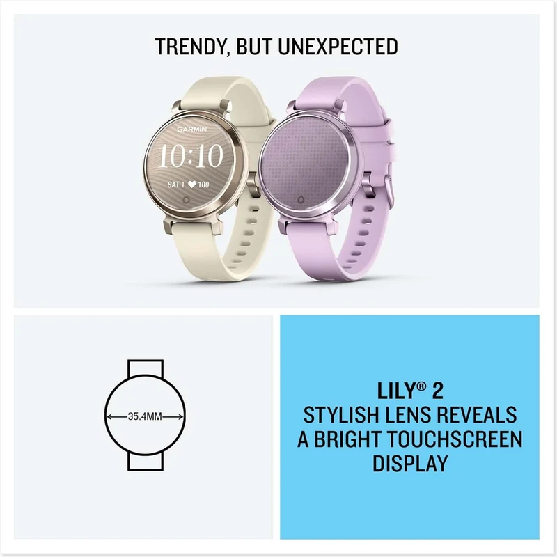 Garmin Lily 2, Small and Stylish Smartwatch, Hidden Display, Patterned Lens, Up to 5 Days Battery Life, Lilac