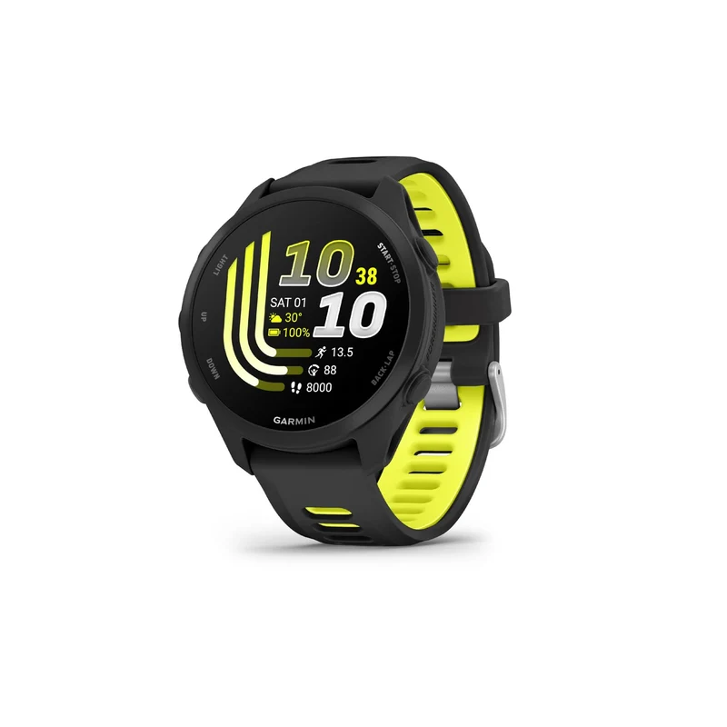 Garmin Forerunner® 170 Music, GPS Running Smartwatch, Advanced Training Metrics and Recovery Insights Plus Music Storage, Black with Black/Amp Yellow Band