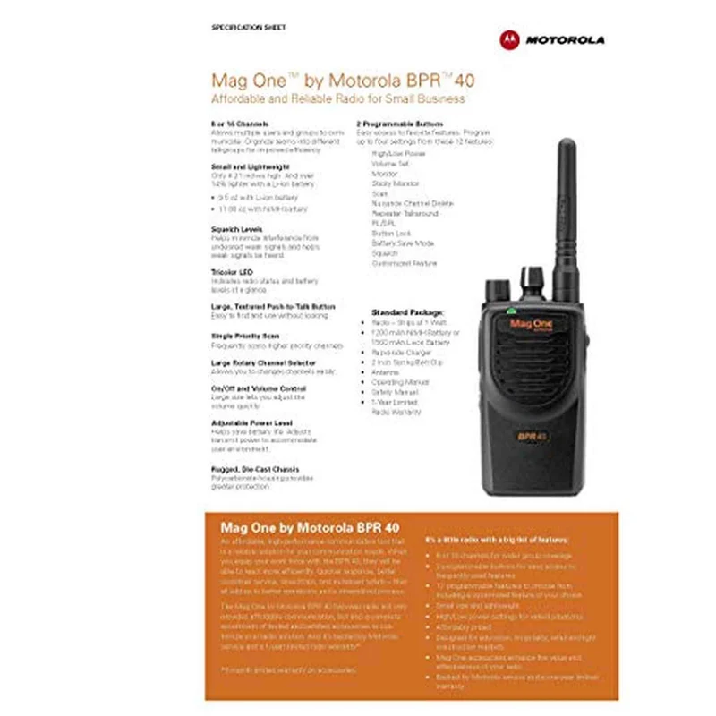 Motorola Mag One BPR40 4 Watt UHF Two Way Radio (450-470 MHz) AAH84RCS8AA1AN