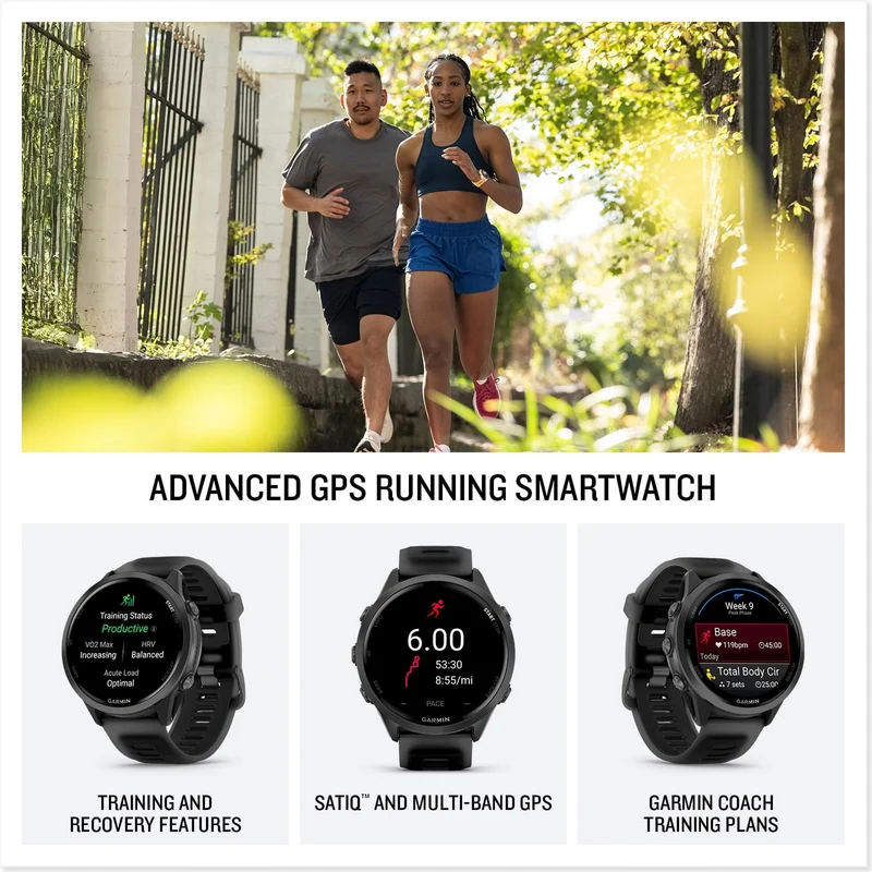 Garmin® Forerunner® 570, 47mm, Advanced GPS Running and Triathlon Smartwatch, AMOLED Display, Training and Recovery Features, Slate Gray Aluminum with Translucent Black/Black Band