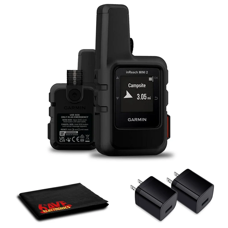 Garmin inReach Mini 2 Satellite Communicator (Black) with Power Adapters Bundle