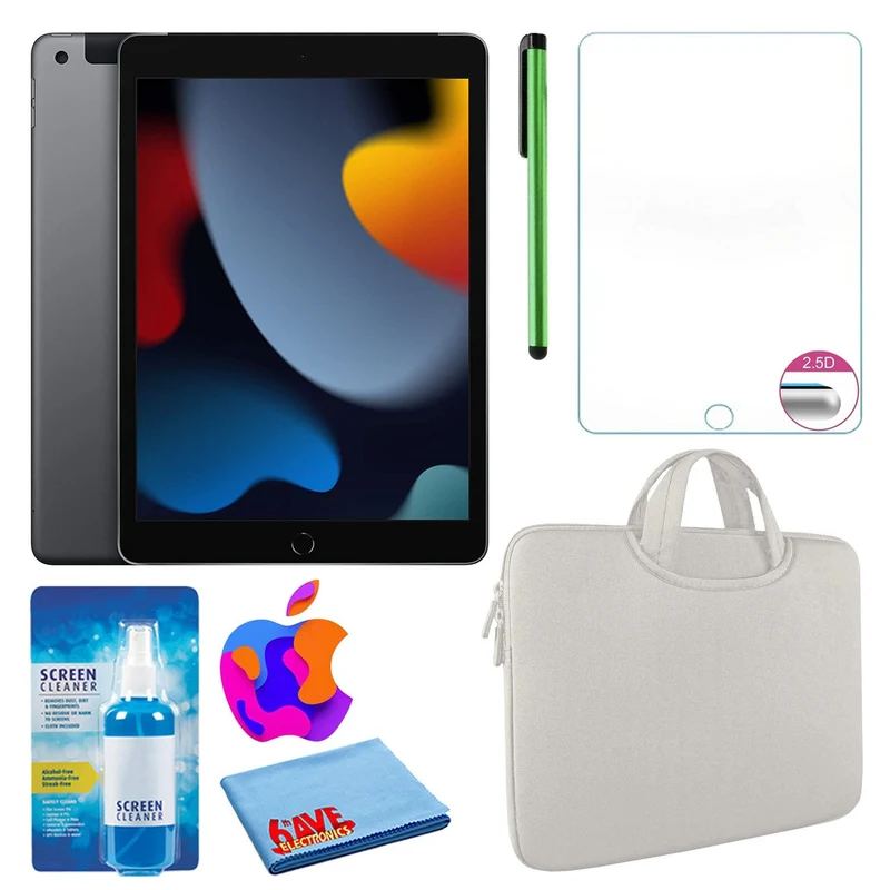 Apple 10.2" iPad (2021, 256GB, Wi-Fi, Space Gray) and Zipper Sleeve Bundle