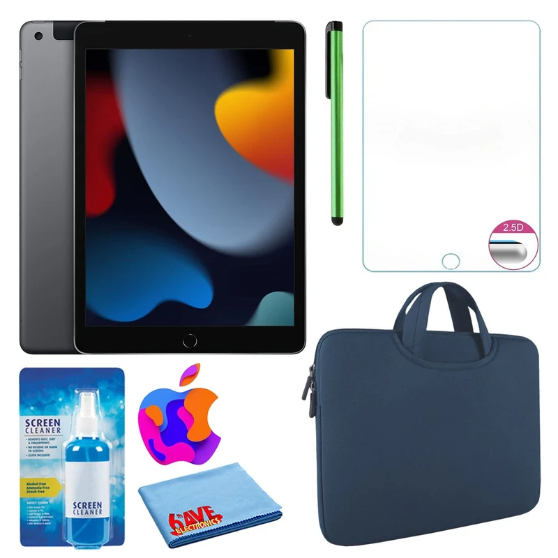 Apple 10.2" iPad (2021, 256GB, Wi-Fi, Space Gray) and Zipper Sleeve Bundle