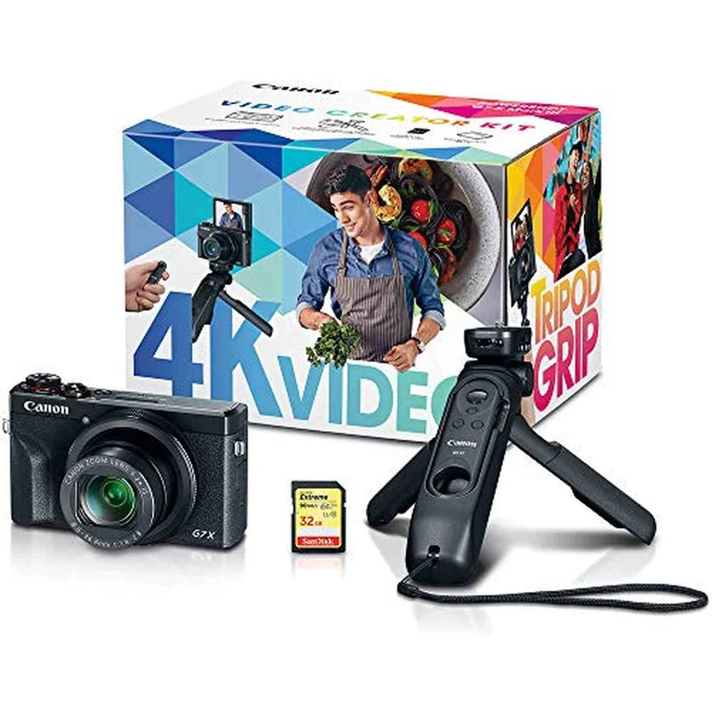 Canon PowerShot G7X Mark III Digital Camera, Video Creator Kit with Accessories: Tripod, Memory Card, and Detachable Bluetooth Remote, Black - Reconditioned