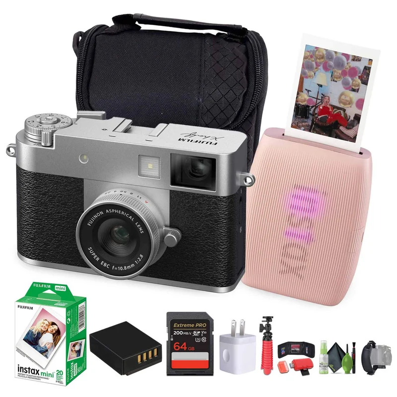 FUJIFILM X Digital Camera (Silver), MINI LINK 3 Smartphone Printer(Rose Pink)