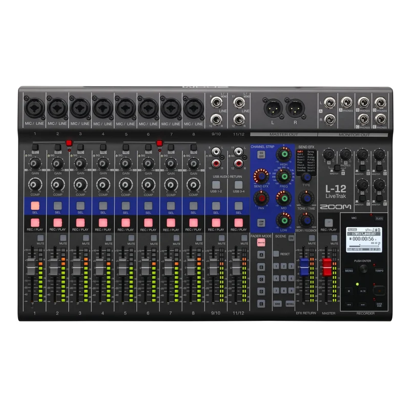 Zoom LiveTrak L-12 Digital Mixer & Multitrack Recorder, for Music, Podcasting, and More, 12-Input/ 14-Channel SD Recorder, 14-in/4-out USB Audio Interface, 5 Powered Headphone Outputs