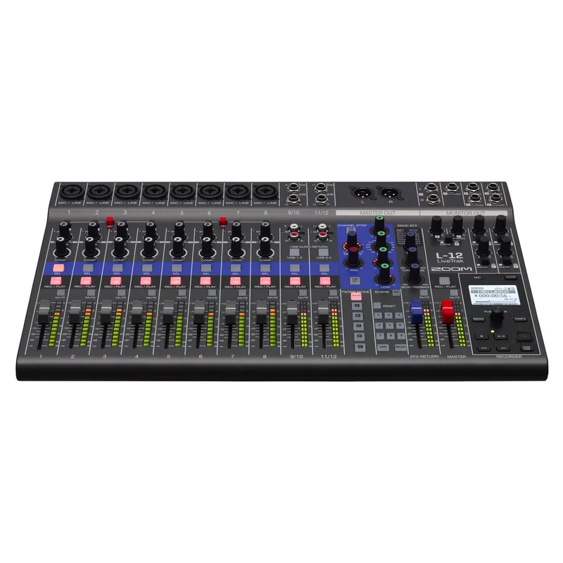 Zoom LiveTrak L-12 Digital Mixer & Multitrack Recorder, for Music, Podcasting, and More, 12-Input/ 14-Channel SD Recorder, 14-in/4-out USB Audio Interface, 5 Powered Headphone Outputs