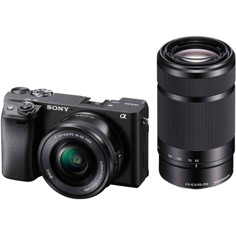 Sony Alpha a6400 Mirrorless Camera Double Zoom Lens Kit, SELP1650 F3.5-5.6 + SEL55210 F4.5-6.3 SEL55210 Black - Reconditioned