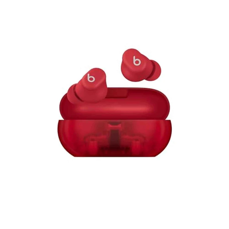 Beats Solo Buds - Wireless Bluetooth Earbuds | 18 Hours of Battery Life | Apple & Android Compatibility | Built-in Microphone - Transparent Red - Reconditioned