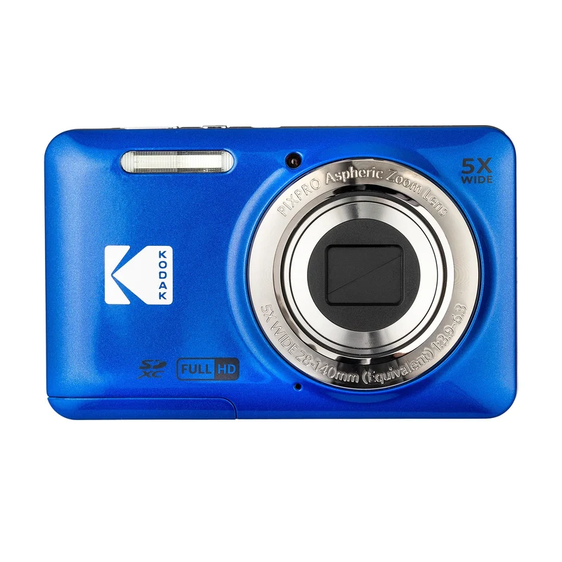 KODAK PIXPRO FZ55-BL 16MP Digital Camera 5X Optical Zoom 28mm Wide Angle 1080P Full HD Video Li-Ion Battery 2.7" LCD Vlogging Camera (Blue) - Reconditioned