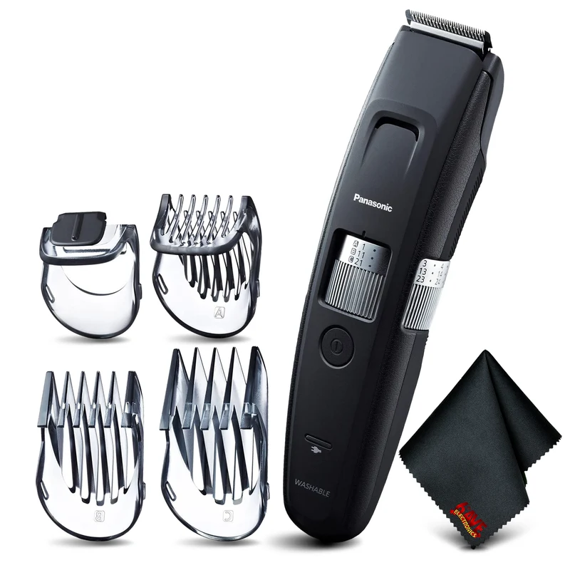 Panasonic Long Beard Trimmer ERGB96K Bundle with 4 Attachments and Cleaning Cloth