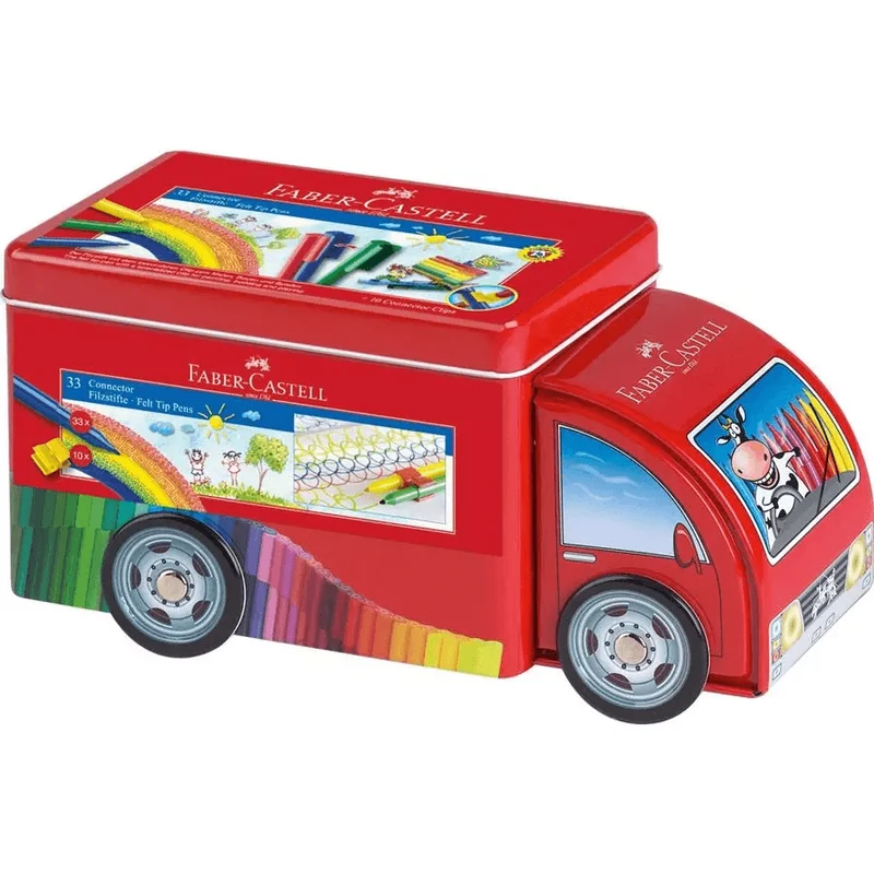 Faber-Castell 33 Connector Pens Markers Tin Truck