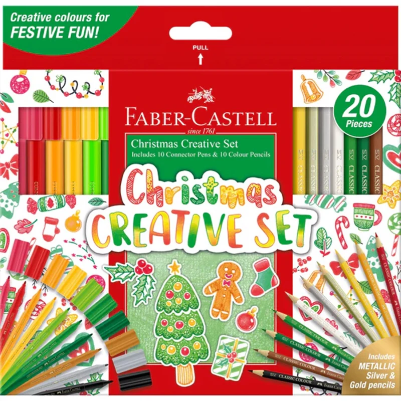 Faber-Castell 20pc Christmas Creative Set Markers Coloured Pencils Metallic Silver Gold