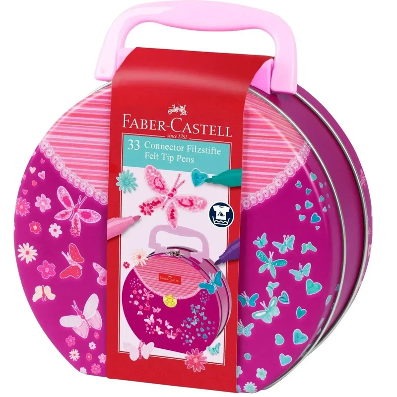 Faber-Castell 33 Connector Pens Markers Handbag Assorted Gift Set Tin