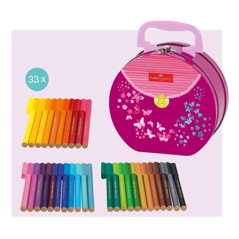 Faber-Castell 33 Connector Pens Markers Handbag Assorted Gift Set Tin