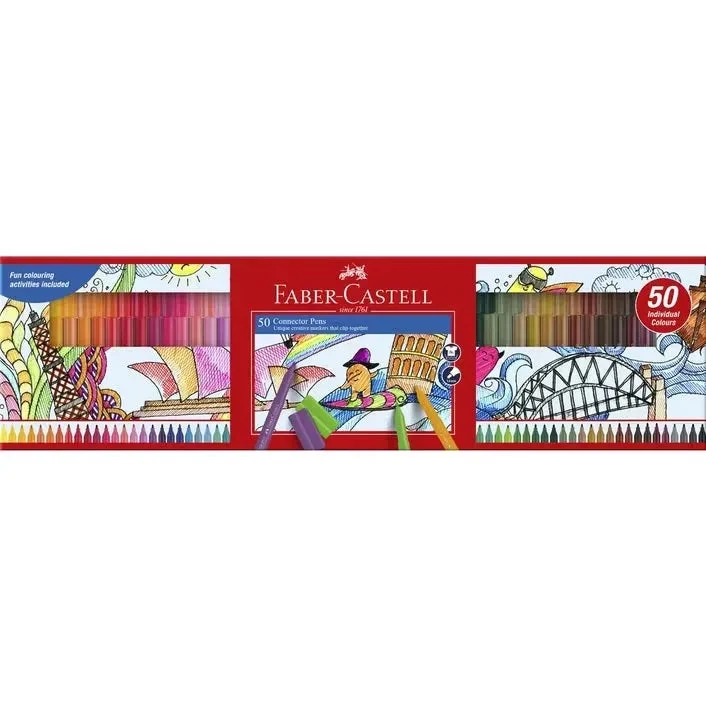 Faber-Castell 50 Connector Pens Colour Markers Assorted Colours Box Set