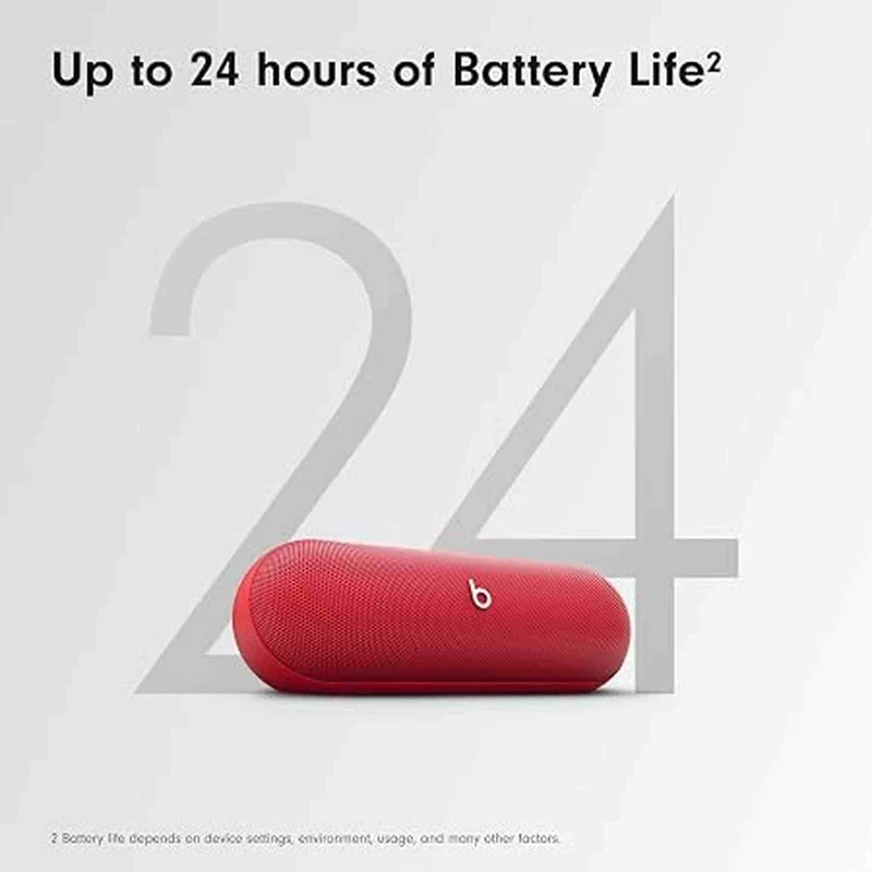 Beats Pill - Wireless Bluetooth Speaker and Portable Charger via USB-C - Up to 24 Hours Battery Life, IP67 Water Resistant, Apple & Android Compatible, Built-in Microphone - Statement Red - Reconditioned