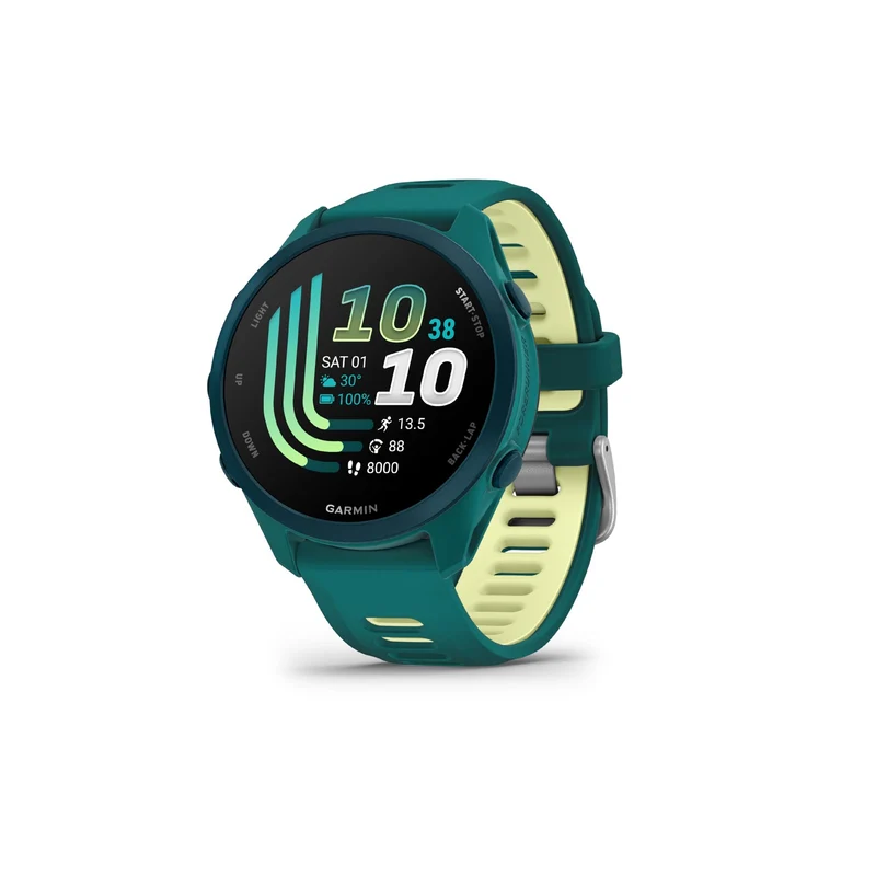 Garmin Forerunner® 170 Music, GPS Running Smartwatch, Advanced Training Metrics and Recovery Insights Plus Music Storage, Teal Green with Teal Green/Citron Band