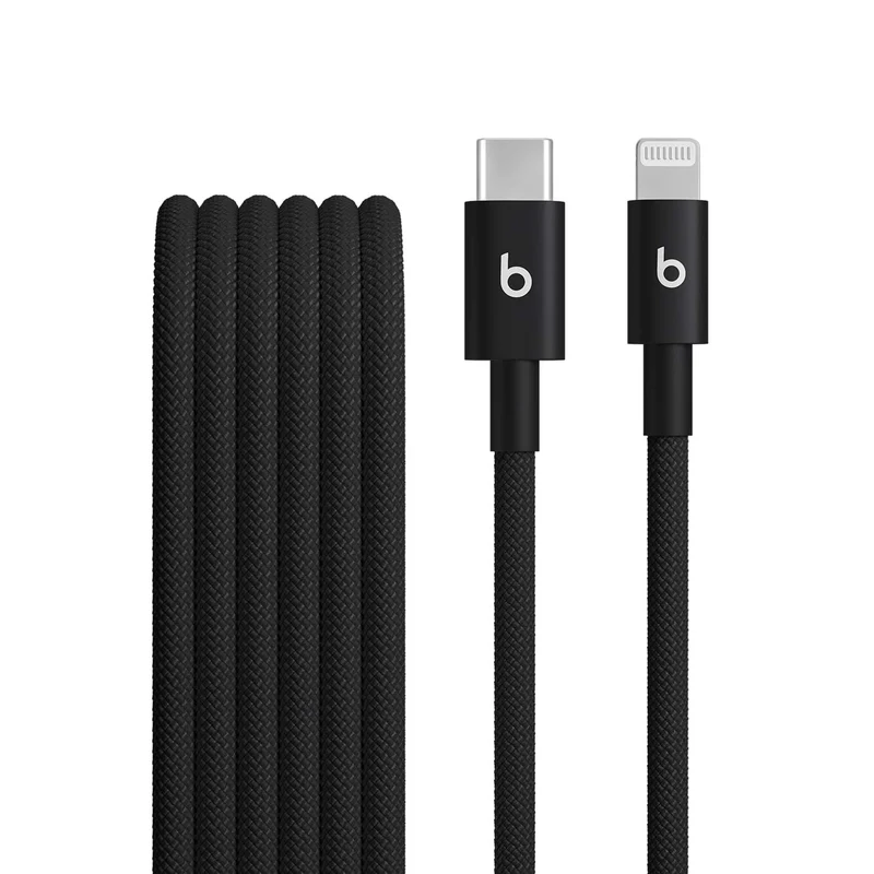 Beats USB-C to Lightning Woven Cable Fast Charging Durable/Tangle-Free Compatible Charger for Apple Devices w Lightning Ports (1.5 m, 5 ft) - Bolt Black