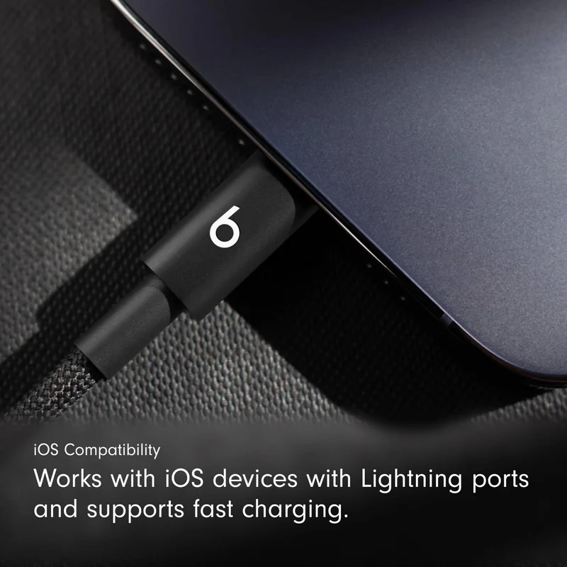 Beats USB-C to Lightning Woven Cable Fast Charging Durable/Tangle-Free Compatible Charger for Apple Devices w Lightning Ports (1.5 m, 5 ft) - Bolt Black