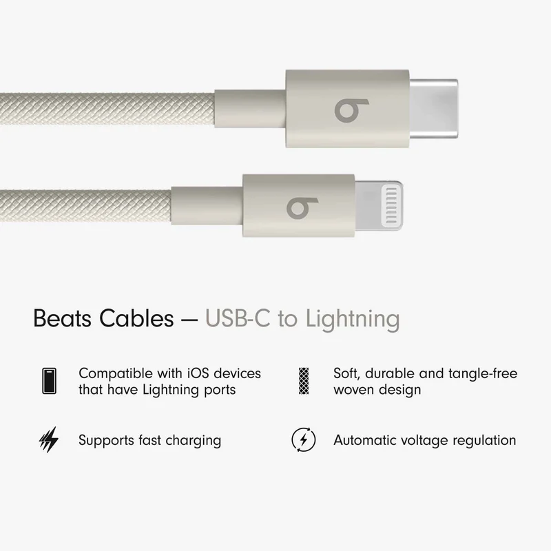 Beats USB-C to Lightning Woven Cable Fast Charging Durable/Tangle-Free Compatible Charger for Apple Devices w Lightning Ports (1.5 m, 5 ft) - Surge Stone
