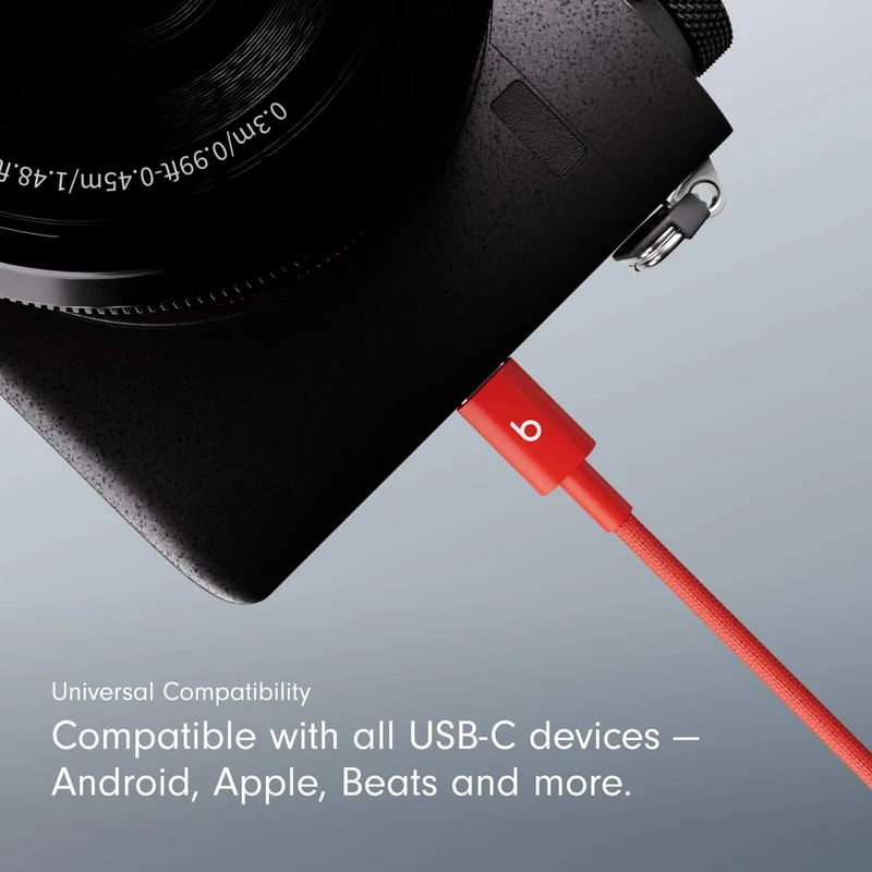 Beats USB-C to USB-C Woven Cable Fast Charging Durable/Tangle-Free Compatible Charger for Apple & Android Devices (1.5 m, 5 ft) - Rapid Red