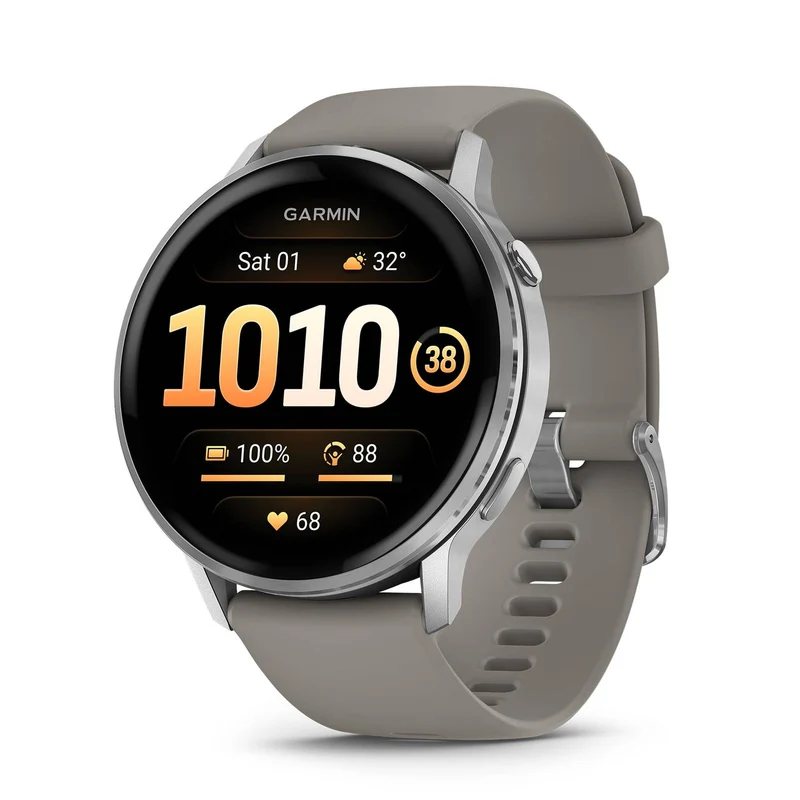Garmin Venu® 4, 45mm, Advanced Health and Fitness GPS Smartwatch, Bright and Colorful Display, Built-in Flashlight, 12 Days of Battery Life, Silver with Silver Gray Silicone Band