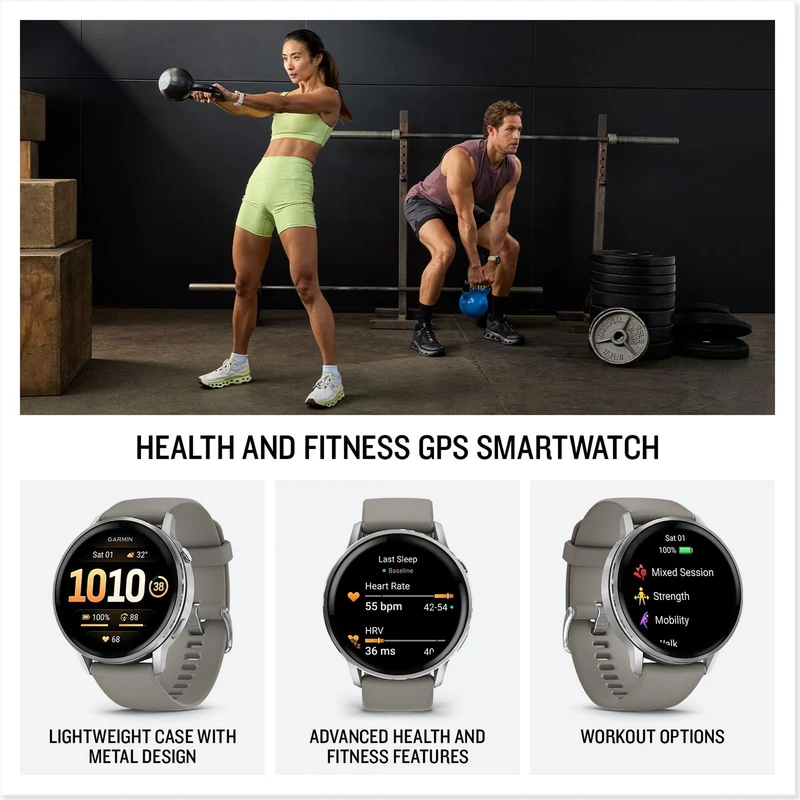 Garmin Venu® 4, 45mm, Advanced Health and Fitness GPS Smartwatch, Bright and Colorful Display, Built-in Flashlight, 12 Days of Battery Life, Silver with Silver Gray Silicone Band
