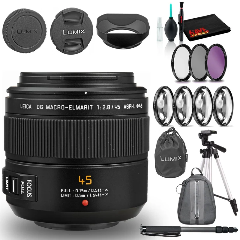 Panasonic Leica DG Macro-Elmarit 45mm f/2.8 ASPH. MEGA O.I.S. Lens With Bag Bundle