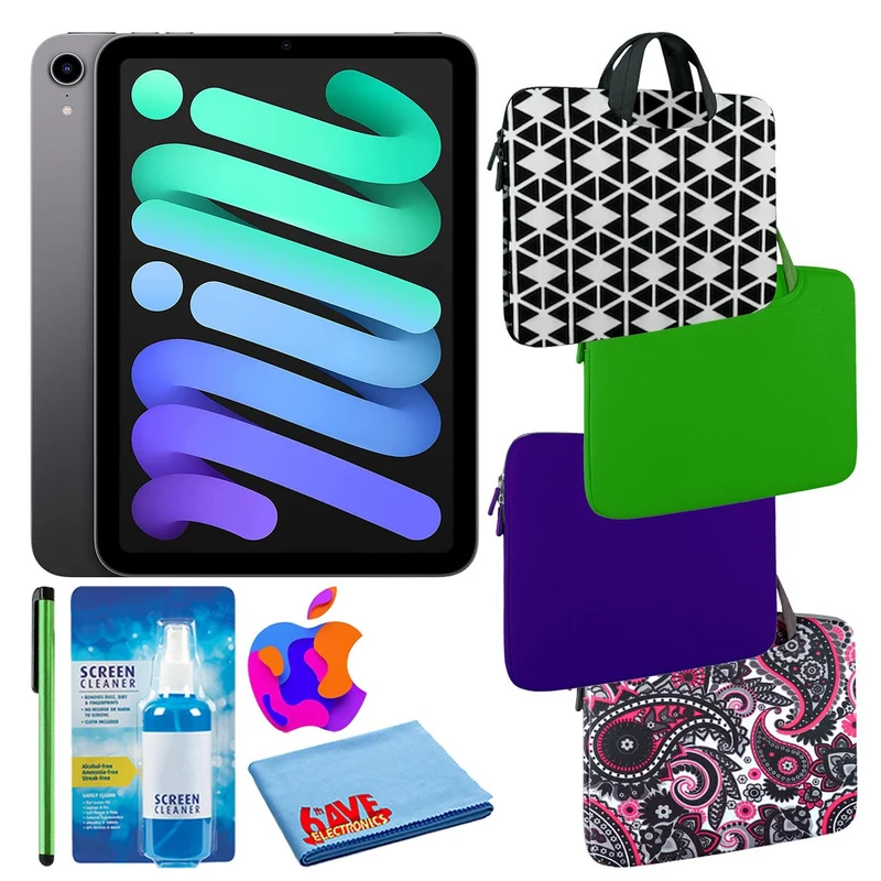 Apple iPad Mini 6 (64GB, Cellular, Space Gray) Bundle with Zipper Sleeve