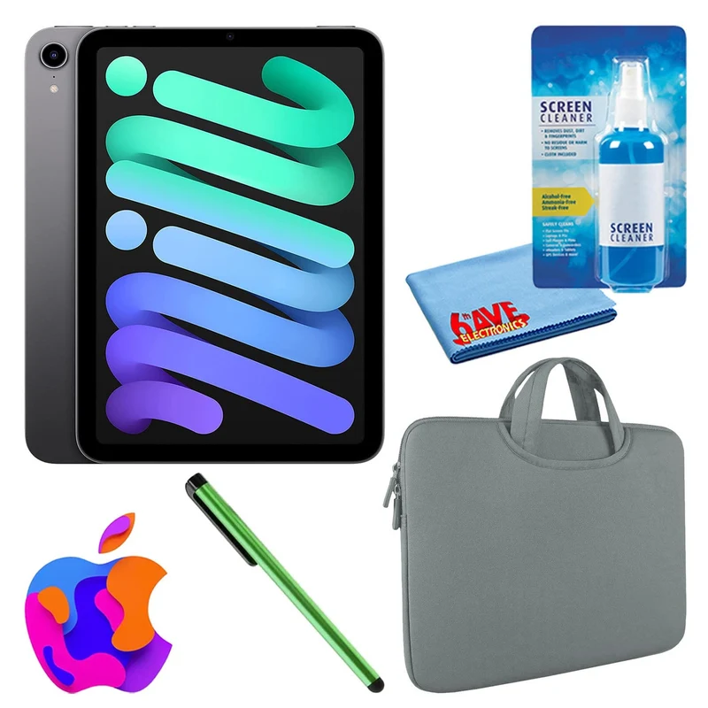 Apple iPad Mini 6 (64GB, Cellular, Space Gray) Bundle with Zipper Sleeve