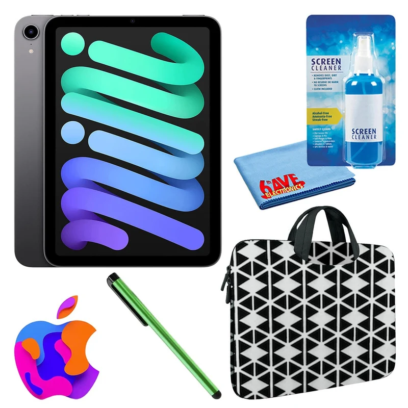 Apple iPad Mini 6 (64GB, Cellular, Space Gray) Bundle with Zipper Sleeve