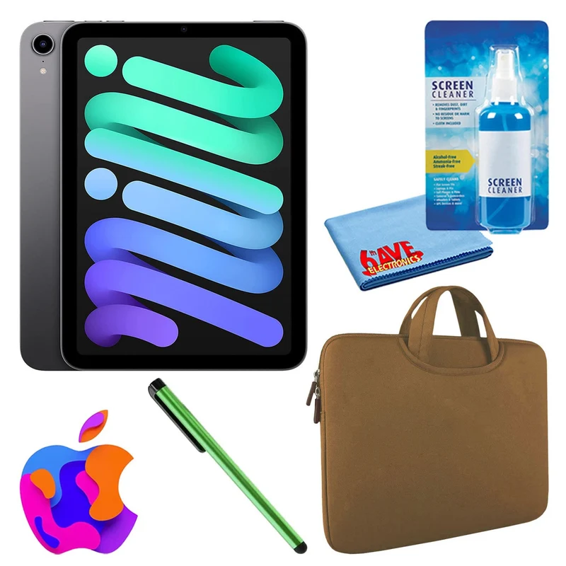 Apple iPad Mini 6 (64GB, Cellular, Space Gray) Bundle with Zipper Sleeve