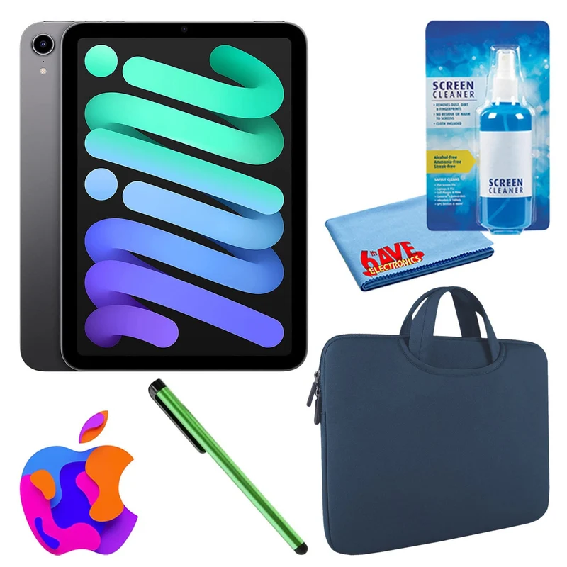 Apple iPad Mini 6 (64GB, Cellular, Space Gray) Bundle with Zipper Sleeve