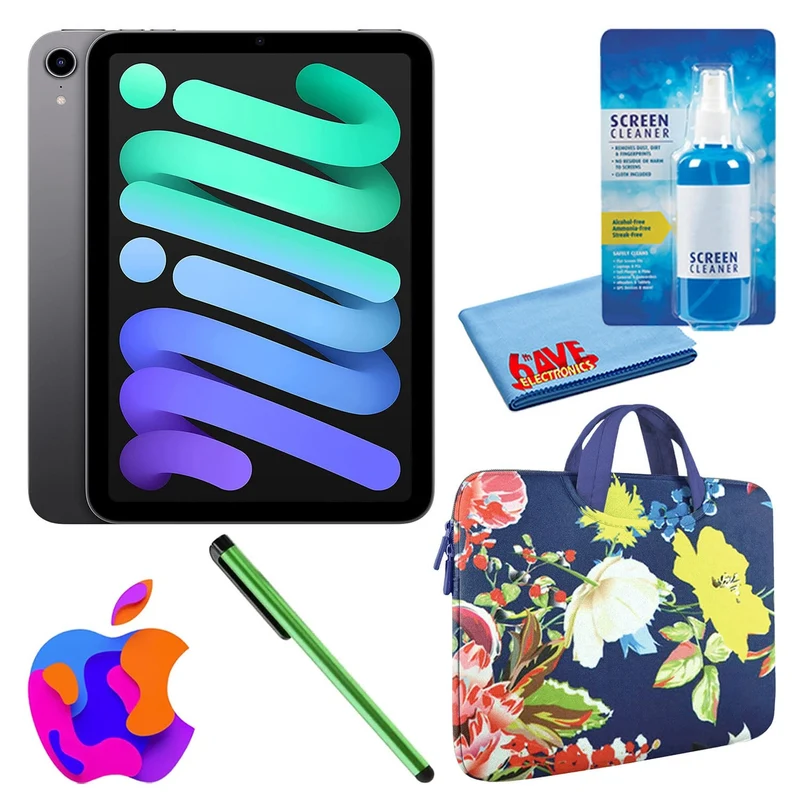 Apple iPad Mini 6 (64GB, Cellular, Space Gray) Bundle with Zipper Sleeve