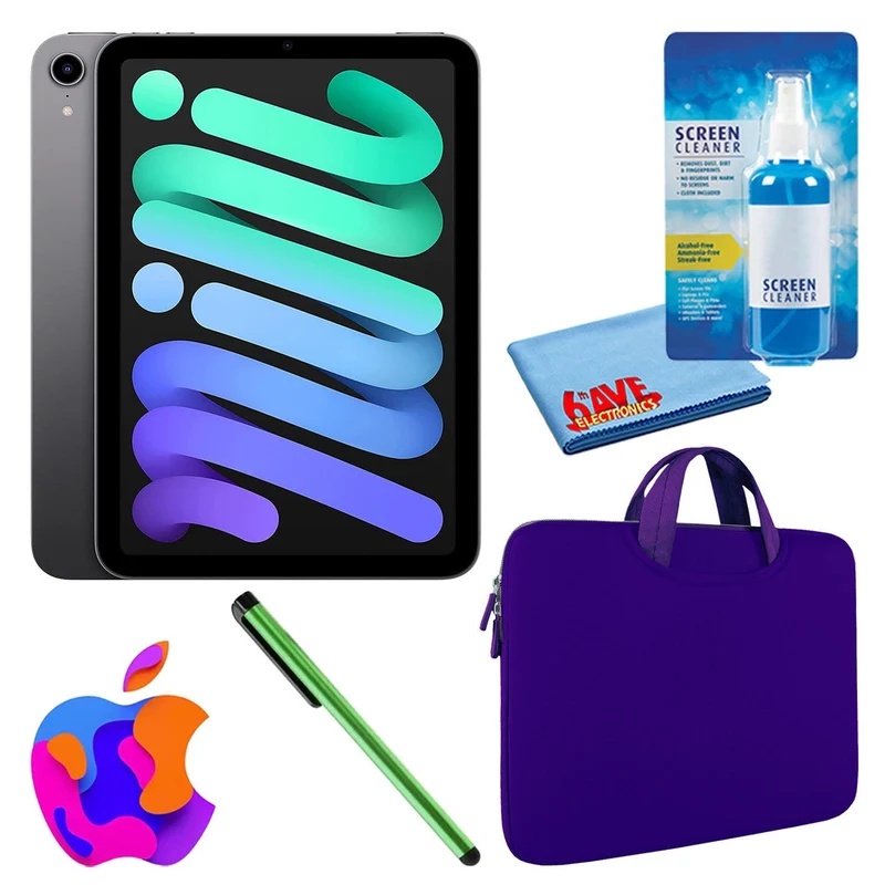 Apple iPad Mini 6 (64GB, Cellular, Space Gray) Bundle with Zipper Sleeve